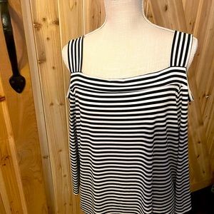 Chicos black and white stripe open shoulder top